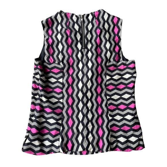Milly Geometric Zigzag Silk Sleeveless Top Pink Black White - Size 6 - Picture 3 of 12